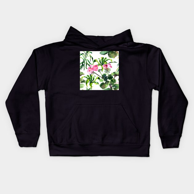 Seamless tropical flower Kids Hoodie by Olga Berlet